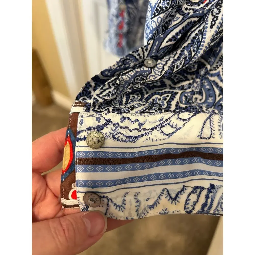 Robert Graham Blue Paisley Button Down Shirt with Contrast, Size XL - Picture 9 of 11